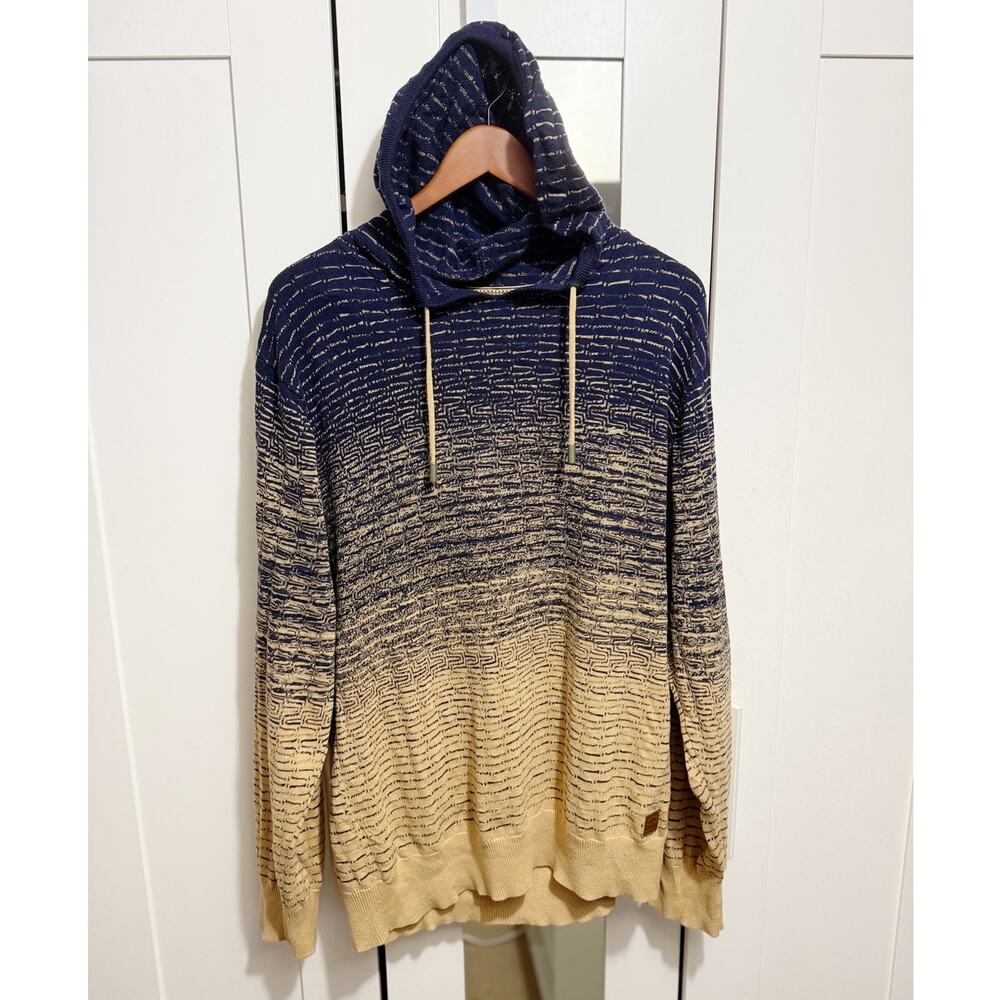 Artigiano Blue Beige Ombre Knit Hoodie Men’s XL Premium‎ Cotton Pullover